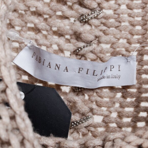 Fabiana Filippi Taupe Merino-Wool Beaded High-Neck Sweater - Picture 9 of 11